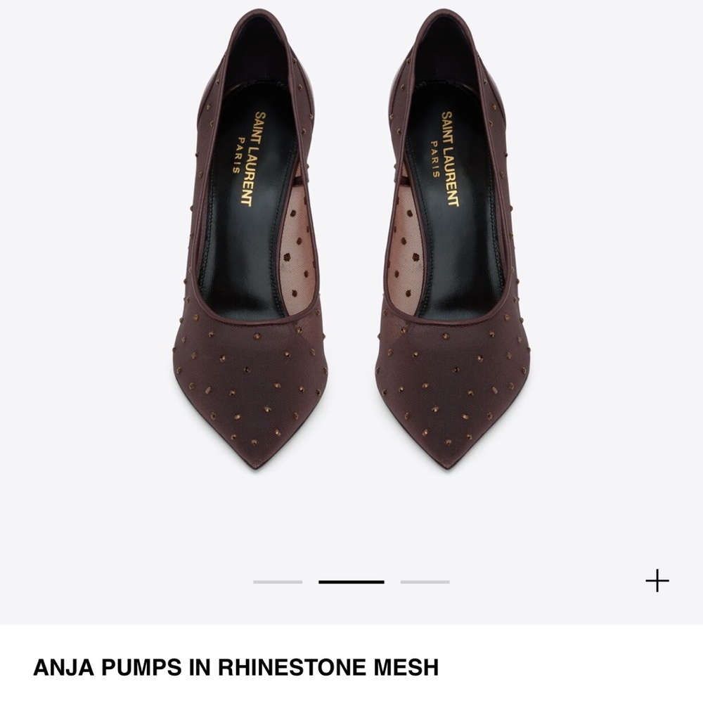 YSL ANJA PUMPS - Rhinestone Mesh Brown Size 35
